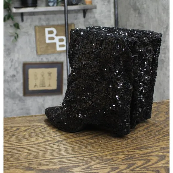 NWT a new day Womens Abba Sequin Foldover Tall Boots 91636693 Black 7M