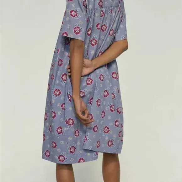 NWT Anthropologie Carleen Floral Tunic Dress Medium $275 HTF Blue White Pockets