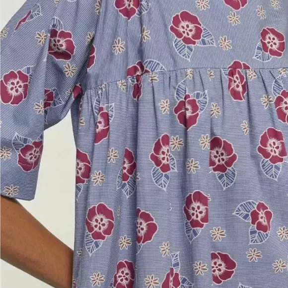 NWT Anthropologie Carleen Floral Tunic Dress Medium $275 HTF Blue White Pockets