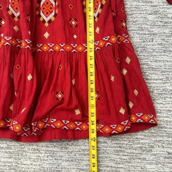 NWT Anthropologie Embroidered Tunic Mini Dress Red Motif XS