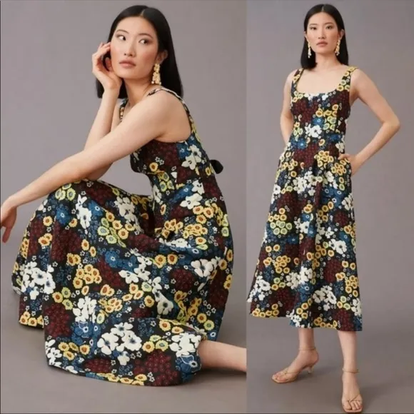 NWT! Anthropologie Maeve Marigold Floral Midi Dress