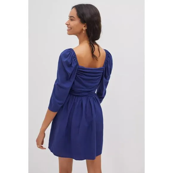 NWT Anthropologie Puff-Sleeve Royal Blue Mini Dress - Large