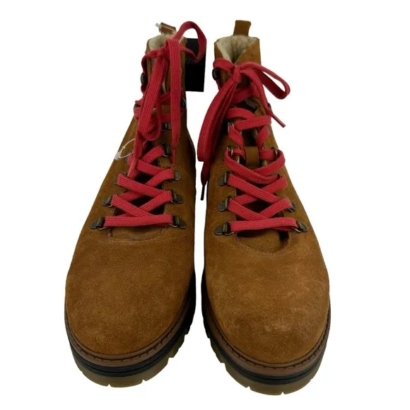 NWT Avellini Suede Hiking Boots Genuine Shearling Lining Red Laces Size 40