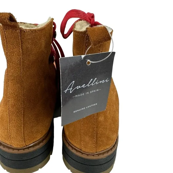 NWT Avellini Suede Hiking Boots Genuine Shearling Lining Red Laces Size 40