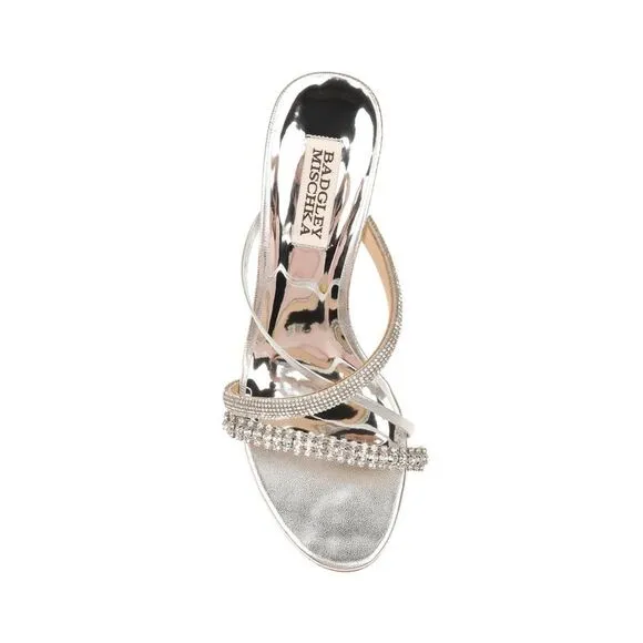 NWT BADGLEY MISCHKA Womens Silver Zoraya Slip On Leather Slide Sandals 10
