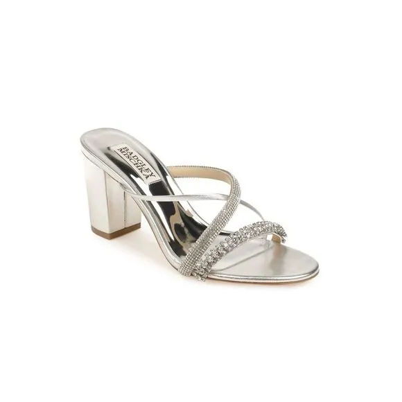 NWT BADGLEY MISCHKA Womens Silver Zoraya Slip On Leather Slide Sandals 10