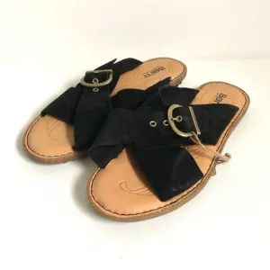 NWT Born Black Suede Leather Buckle Cross Strap Slip-On Sandals Size 8