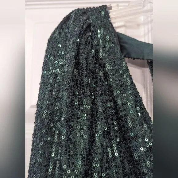 NWT CAROLINE CONSTAS Julia bow-detailed green sequined tulle mini dress open XS