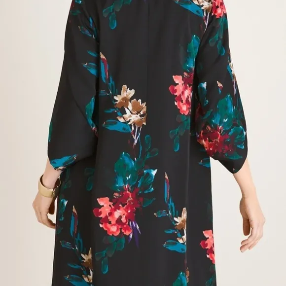 NWT Chico's Drama Duster Tulip Sleeve Jacket Floral on Black 3/4 Sleeve …
