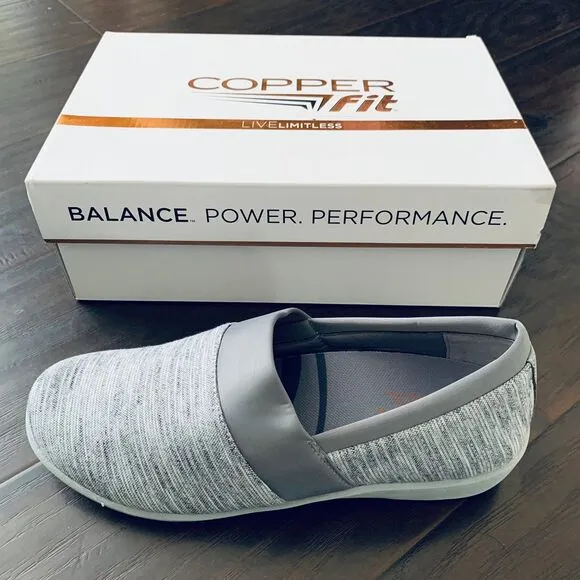 NWT Copper Fit Restore A Line Women's Gray Walking Slip-on Tennis Shoes Size 9.5