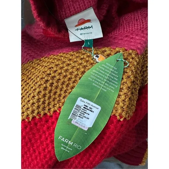 NWT Farm Rio Shiny Stripe Colorblock Turtleneck Pullover Sweater Red Multi Large