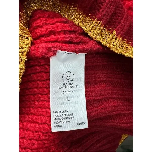 NWT Farm Rio Shiny Stripe Colorblock Turtleneck Pullover Sweater Red Multi Large