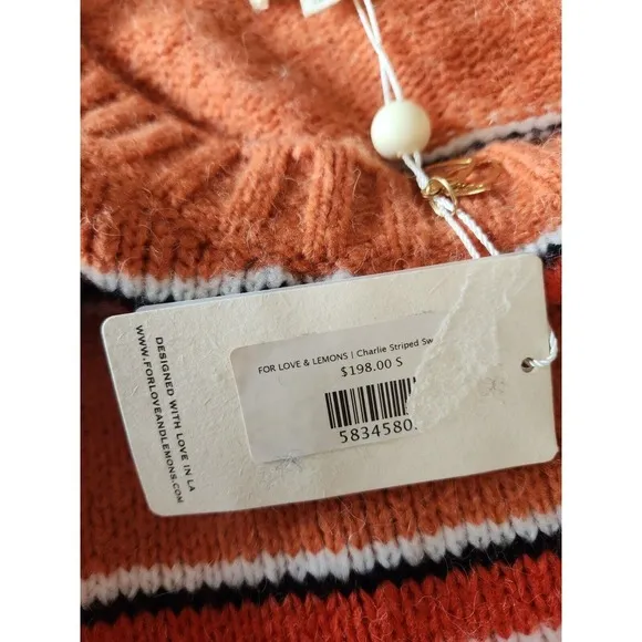 NWT For Love &amp; Lemons Charlie Sweater Dress Size S Orange Striped Oversize