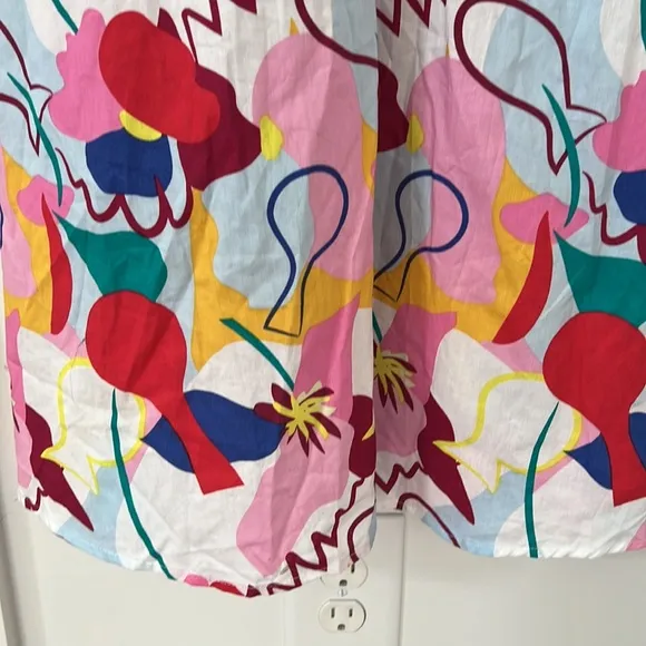 NWT FP x Glamorous Care Abstract Rainbow Print V- Neck Puff Shoulder Mid…