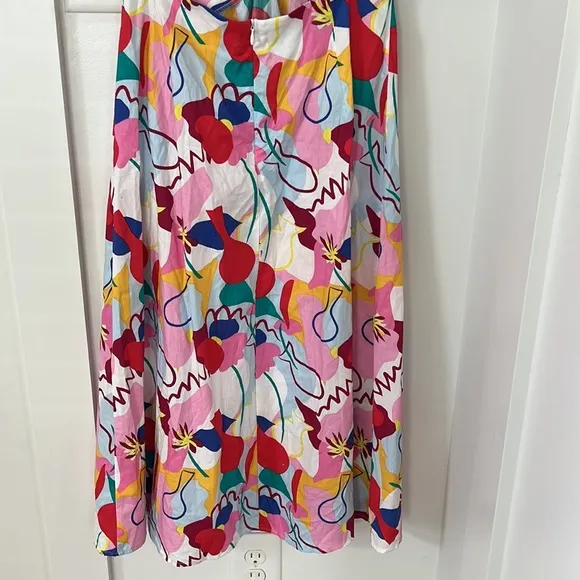 NWT FP x Glamorous Care Abstract Rainbow Print V- Neck Puff Shoulder Mid…