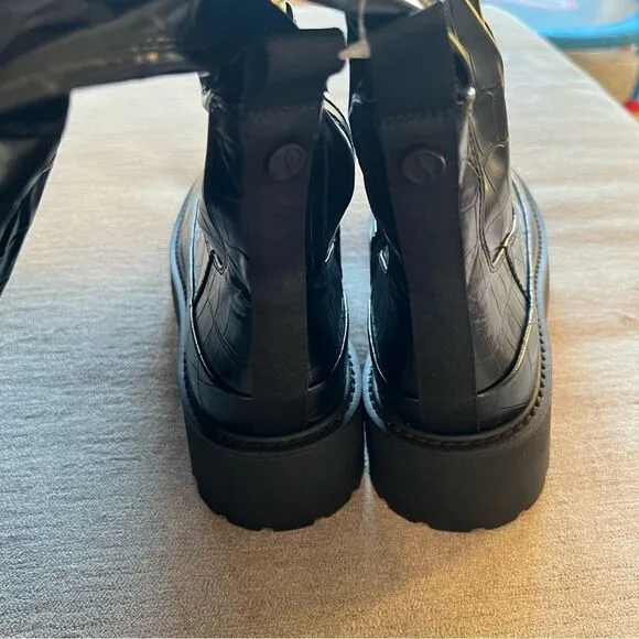 NWT Franco Sarto Wide Calf Croc Embossed Jana Over the Knee Lug Boots in Black 6