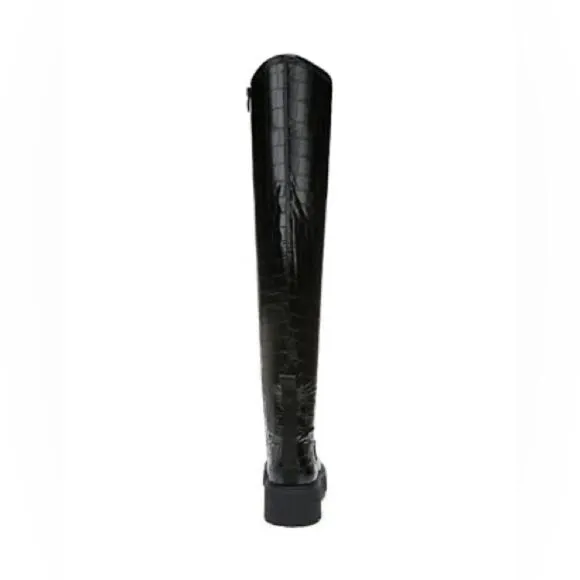 NWT Franco Sarto Wide Calf Croc Embossed Jana Over the Knee Lug Boots in Black 6