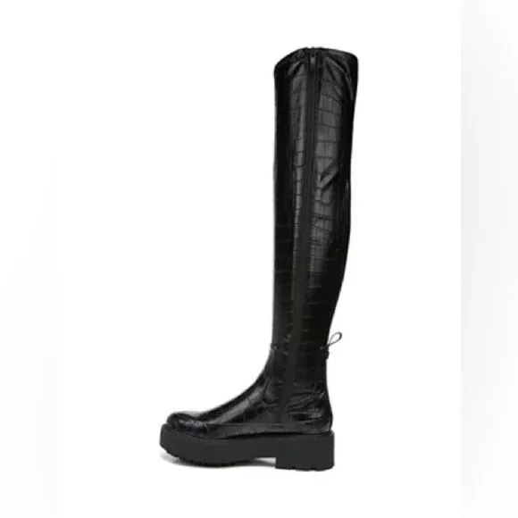 NWT Franco Sarto Wide Calf Croc Embossed Jana Over the Knee Lug Boots in Black 6