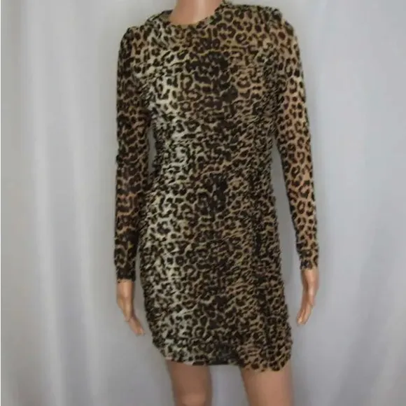 NWT Ganni Ruched Leopard Print Mini Dress Animal Print