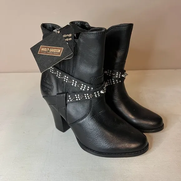 NWT Harley Davidson Riann Black Moto Heeled Dress Boots