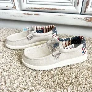 NWT Kids Hey Dude Wally American Flag Patriotic Slip On Shoes Size US 1