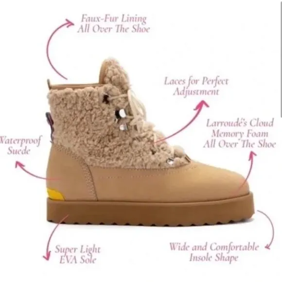 NWT Larroude Vail Boot in Sand Cream Shearpa Suede Boots 7