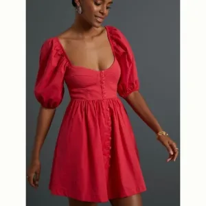 NWT Maeve Puff-Sleeved Sweetheart Mini Dress | Anthropologie | Size: Large