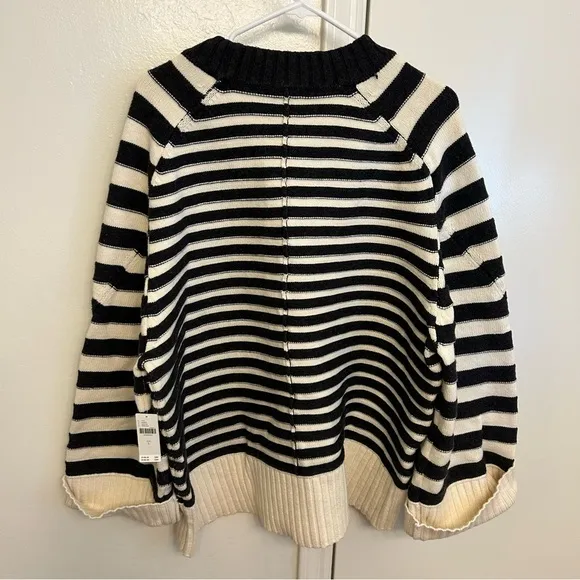 NWT Maeve The Chandler Crew Neck Striped Black and White Pullover Size L