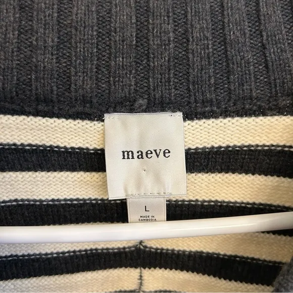 NWT Maeve The Chandler Crew Neck Striped Black and White Pullover Size L