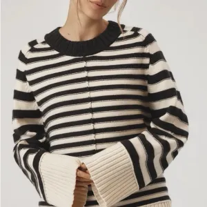 NWT Maeve The Chandler Crew Neck Striped Black and White Pullover Size L