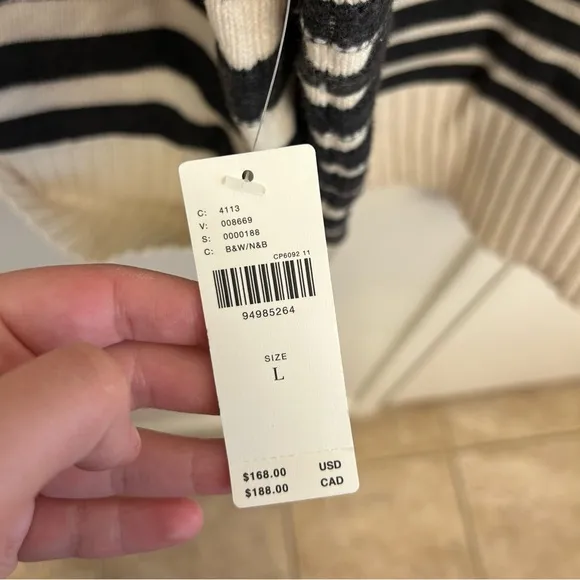 NWT Maeve The Chandler Crew Neck Striped Black and White Pullover Size L