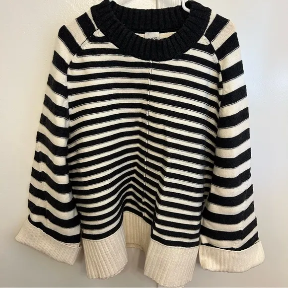 NWT Maeve The Chandler Crew Neck Striped Black and White Pullover Size L
