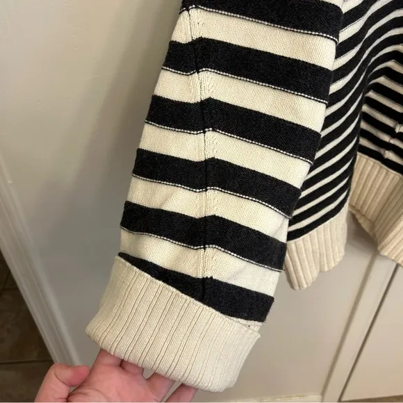 NWT Maeve The Chandler Crew Neck Striped Black and White Pullover Size L