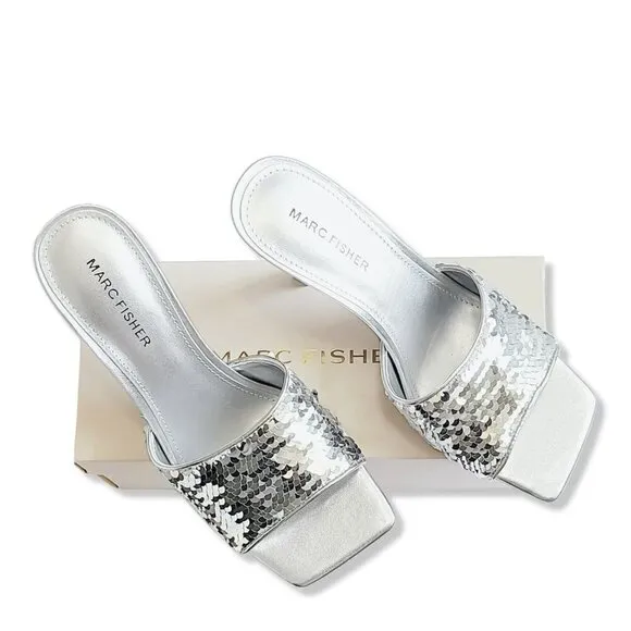 NWT MARC FISHER Women's Danria Sequin Stiletto Heel Dress Slip-on Sandals