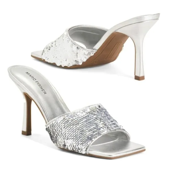 NWT MARC FISHER Women's Danria Sequin Stiletto Heel Dress Slip-on Sandals