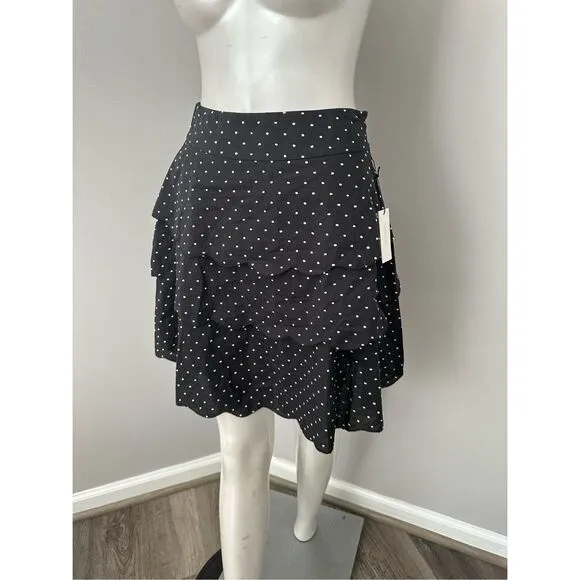 NWT Marysia Resort Womens Ruffle Tiered Polka Dot Mini Skirt Black White XS