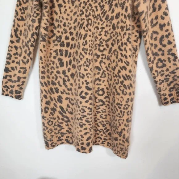 NWT Michael Kors Animal Leopard Print Angora Blend Sweater V Neck Dress SZ Large