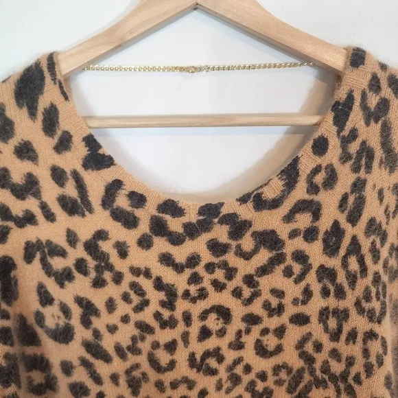 NWT Michael Kors Animal Leopard Print Angora Blend Sweater V Neck Dress SZ Large