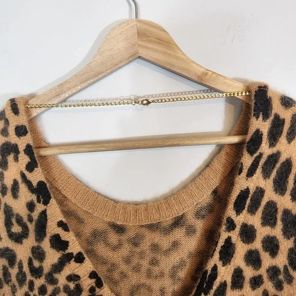 NWT Michael Kors Animal Leopard Print Angora Blend Sweater V Neck Dress SZ Large