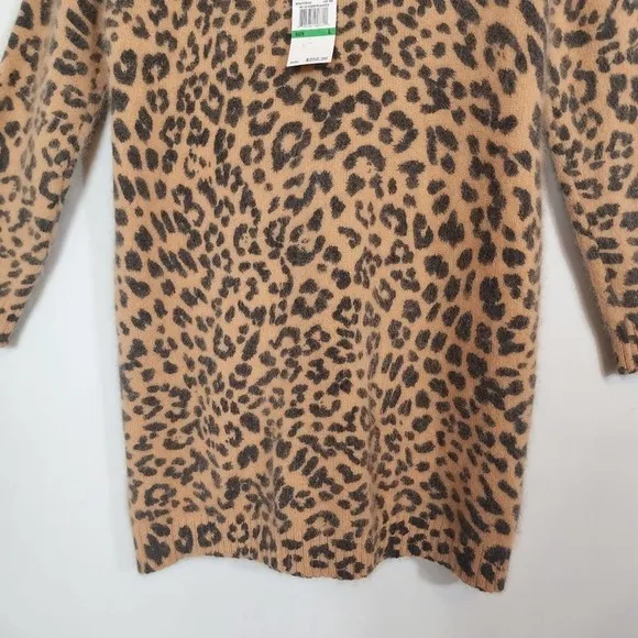 NWT Michael Kors Animal Leopard Print Angora Blend Sweater V Neck Dress SZ Large