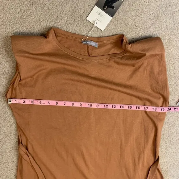 NWT Milan Kiss Dress Women Belted Cotton Brown Short Sleeve size Medium Midi