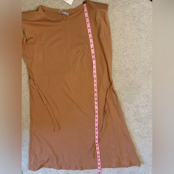 NWT Milan Kiss Dress Women Belted Cotton Brown Short Sleeve size Medium Midi