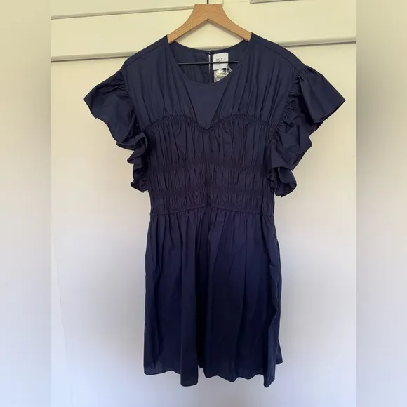 NWT Misa Los Angeles Radha Shirred Ruffle-Sleeve Poplin Mini Dress XL