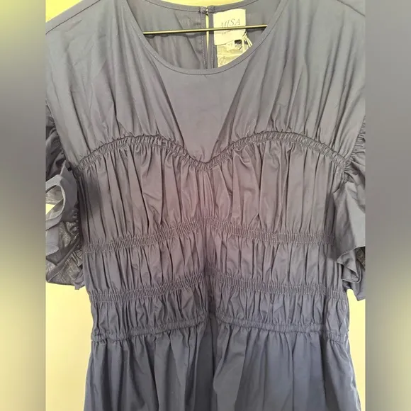 NWT Misa Los Angeles Radha Shirred Ruffle-Sleeve Poplin Mini Dress XL