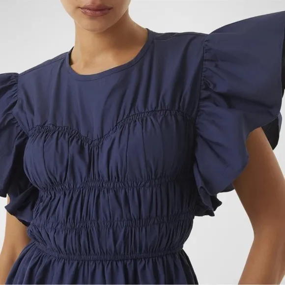 NWT Misa Los Angeles Radha Shirred Ruffle-Sleeve Poplin Mini Dress XL