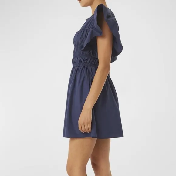 NWT Misa Los Angeles Radha Shirred Ruffle-Sleeve Poplin Mini Dress XL