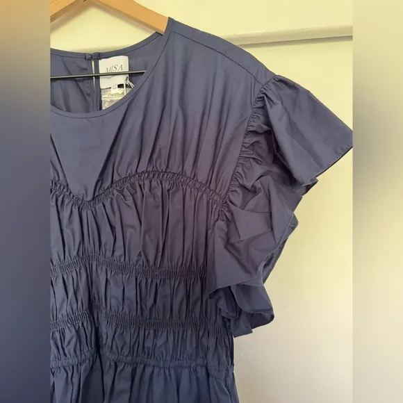 NWT Misa Los Angeles Radha Shirred Ruffle-Sleeve Poplin Mini Dress XL
