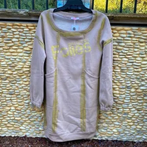 NWT New Blugirl Folies Beige w/Gold Logo Sweater Dress. Size 42 (US Medium)