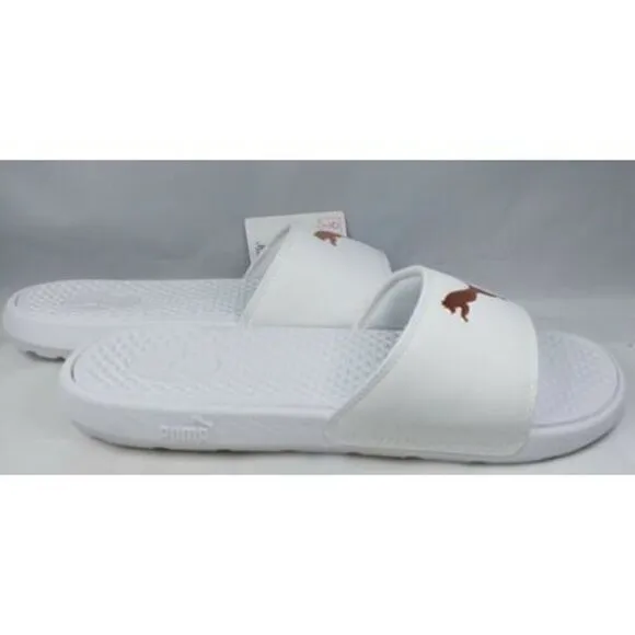 NWT PUMA AUTHENTIC COOL CAT SPORT WOMEN'S WHITE GOLDEN SLIP ON SLIDES SANDALS