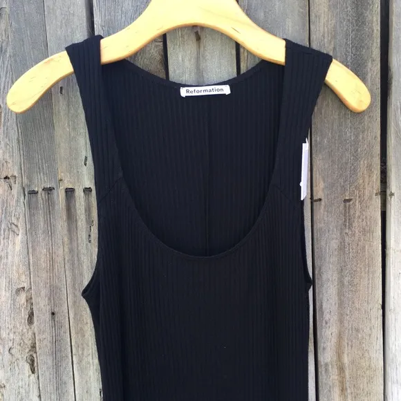 NWT Reformation Bliss Dress Ribbed Knit Black L